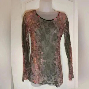 Elegant boho ALMOST FAMOUS Burnout long sleeve floral sheer top (#742)